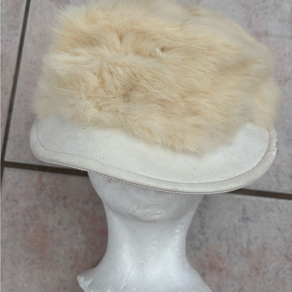 REAL RABBIT FUR HAT skully cap head piece accessory Vtg Snow Leather